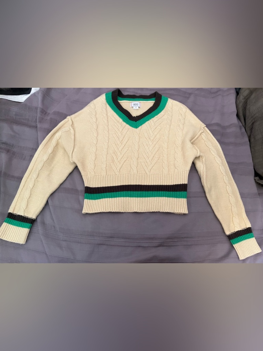 Varsity-Style Sweater V-Neck Cropped Womens sz S -P Cotton/acrylic by BDG